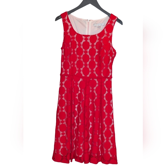 NWT Peter Nygard Red Lace Midi Sheath Sleeveless Dress - Picture 5 of 9